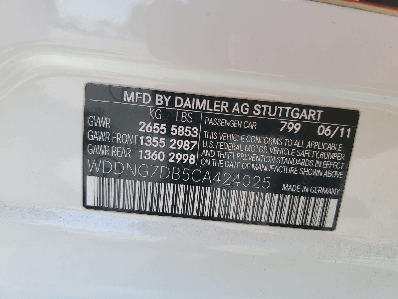 2012 Mercedes-Benz S 550 VIN: WDDNG7DB5CA424025 Lot: 67536725