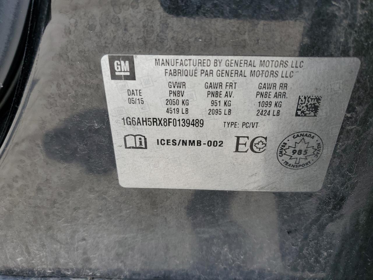 2015 Cadillac Ats Luxury VIN: 1G6AH5RX8F0139489 Lot: 67562975