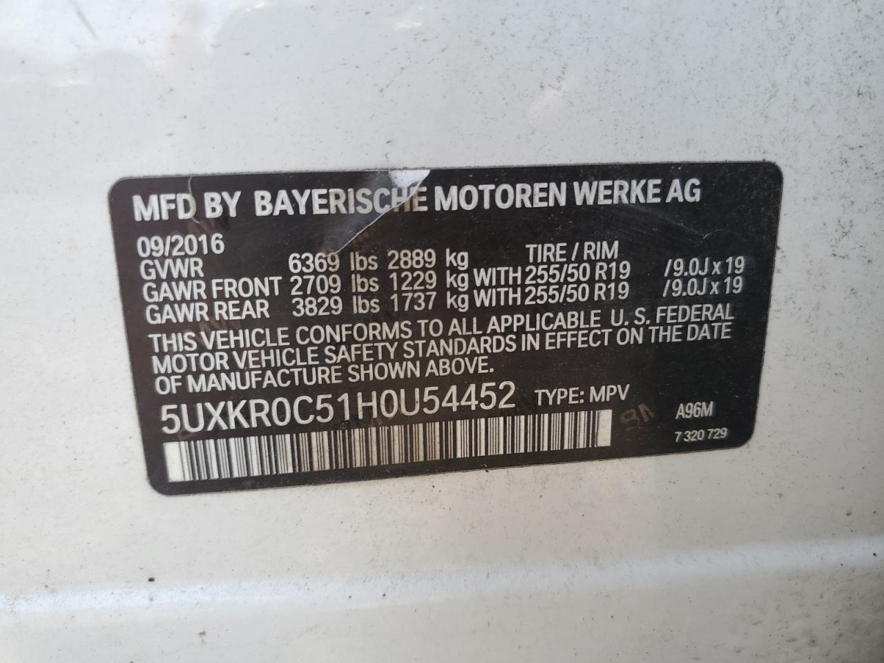 2017 BMW X5 xDrive35I VIN: 5UXKR0C51H0U54452 Lot: 69730925