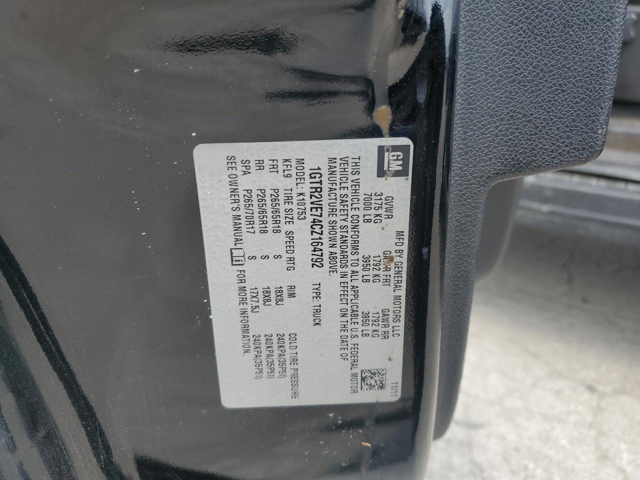 2012 GMC Sierra K1500 Sle VIN: 1GTR2VE74CZ164792 Lot: 69875305