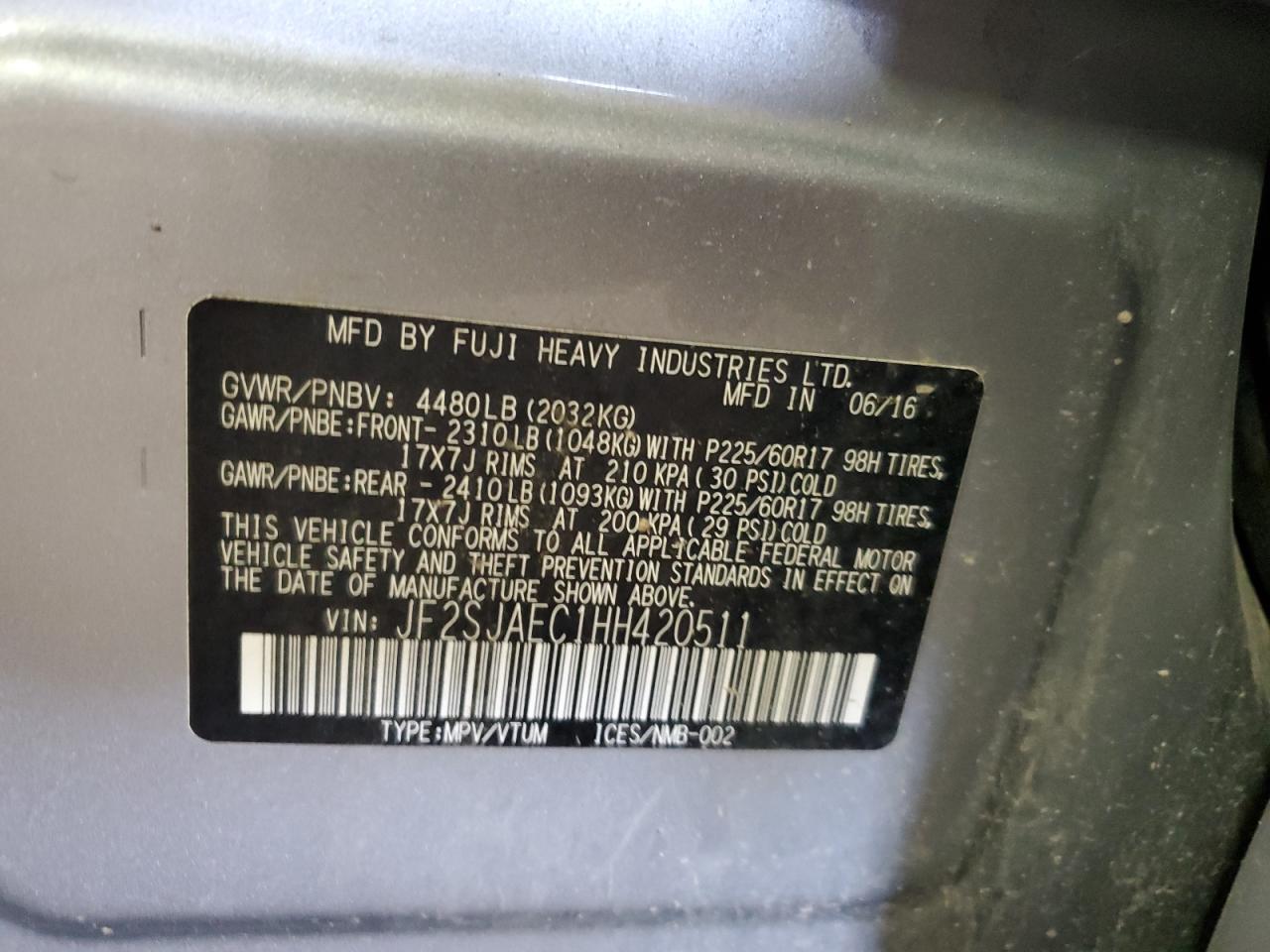 2017 Subaru Forester 2.5I Premium VIN: JF2SJAEC1HH420511 Lot: 68508985