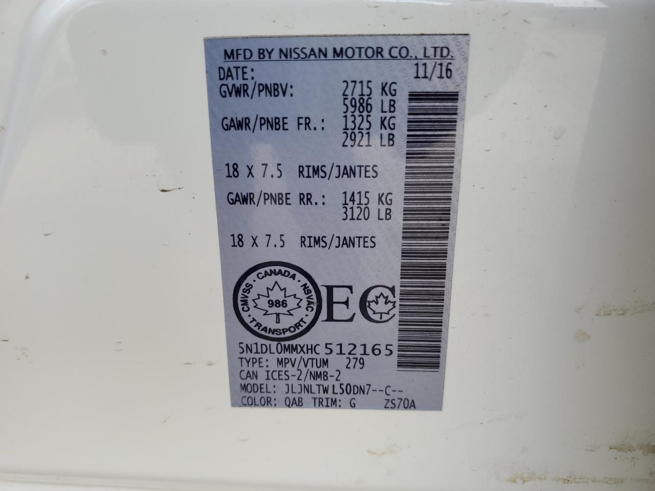 2017 Infiniti Qx60 VIN: 5N1DL0MMXHC512165 Lot: 68946535