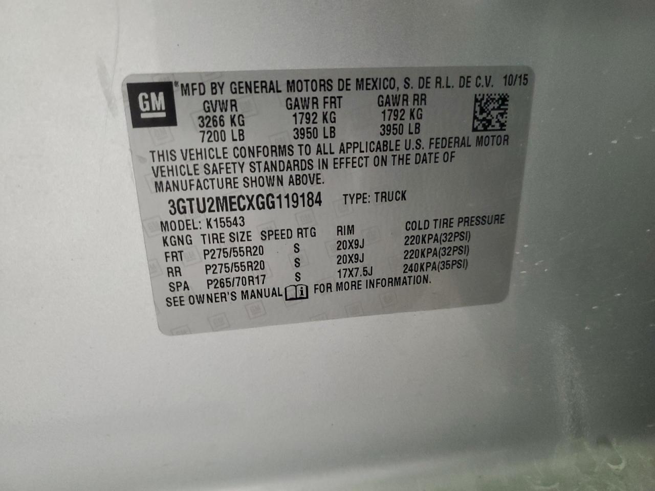 2016 GMC Sierra K1500 Sle VIN: 3GTU2MECXGG119184 Lot: 70572655