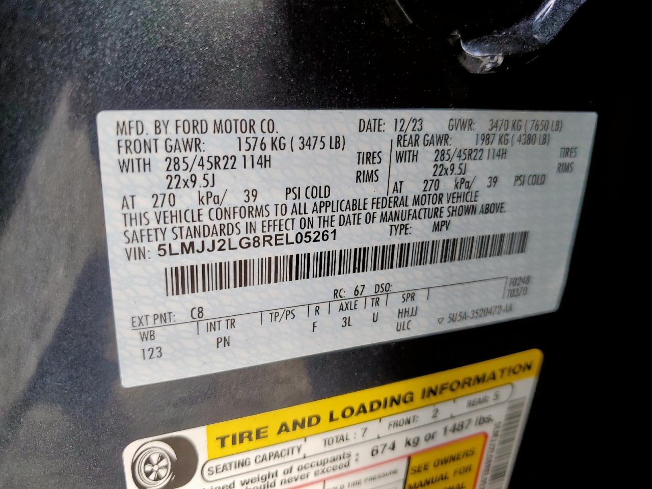 2024 Lincoln Navigator Reserve VIN: 5LMJJ2LG8REL05261 Lot: 87093935