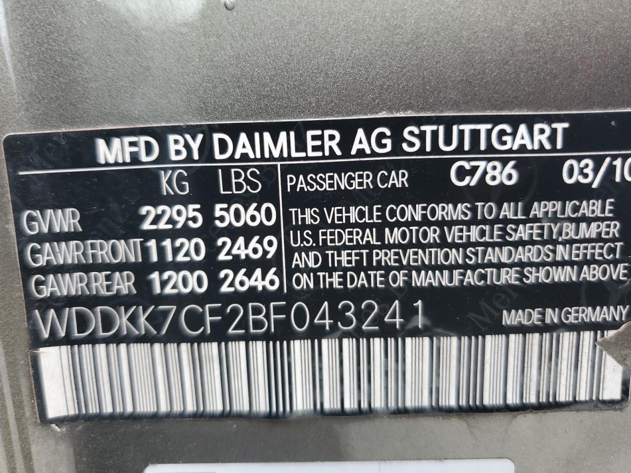 2011 Mercedes-Benz E 550 VIN: WDDKK7CF2BF043241 Lot: 70344395