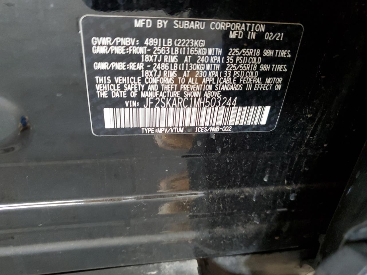 2021 Subaru Forester Sport VIN: JF2SKARC1MH503244 Lot: 70188985