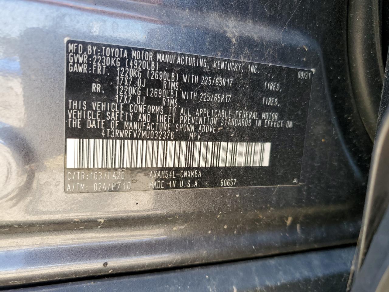 2021 Toyota Rav4 Xle VIN: 4T3RWRFV7MU032376 Lot: 67397265