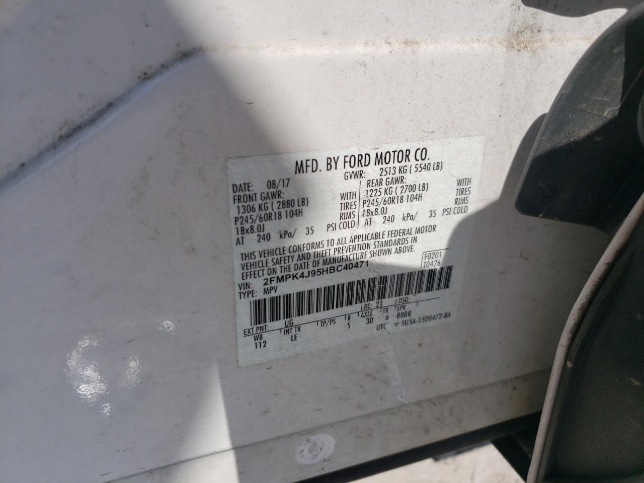 2017 Ford Edge Sel VIN: 2FMPK4J95HBC40471 Lot: 68826885