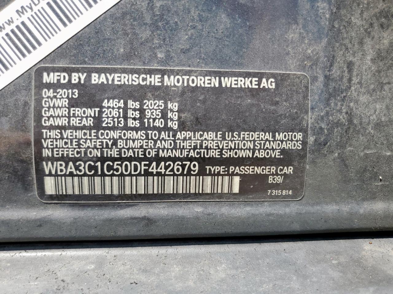 2013 BMW 328 I Sulev VIN: WBA3C1C50DF442679 Lot: 69994325