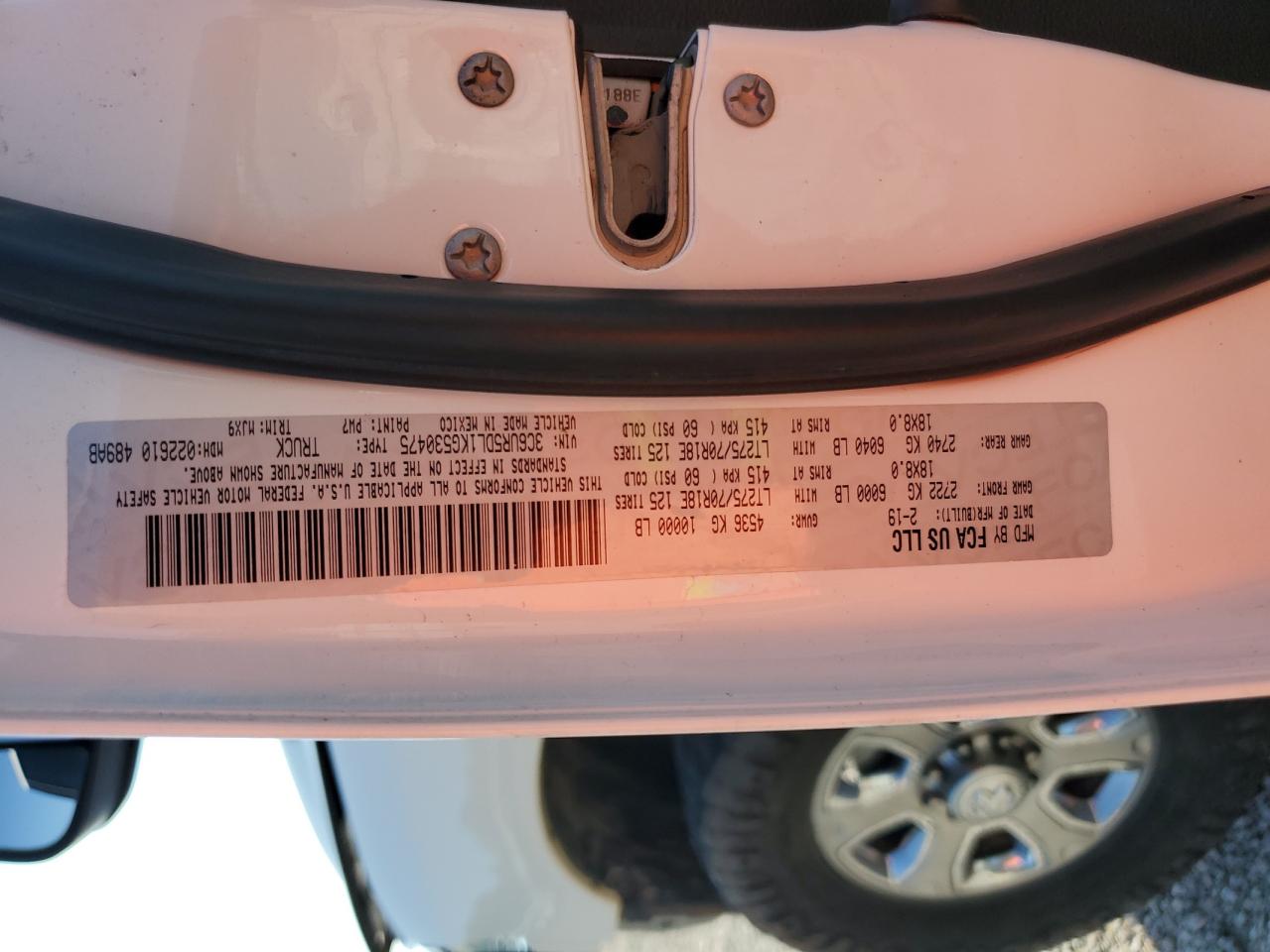 2019 Ram 2500 Big Horn VIN: 3C6UR5DL1KG530475 Lot: 66715025