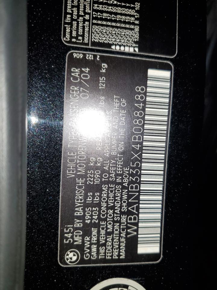 2004 BMW 545 I VIN: WBANB335X4B088488 Lot: 70788635