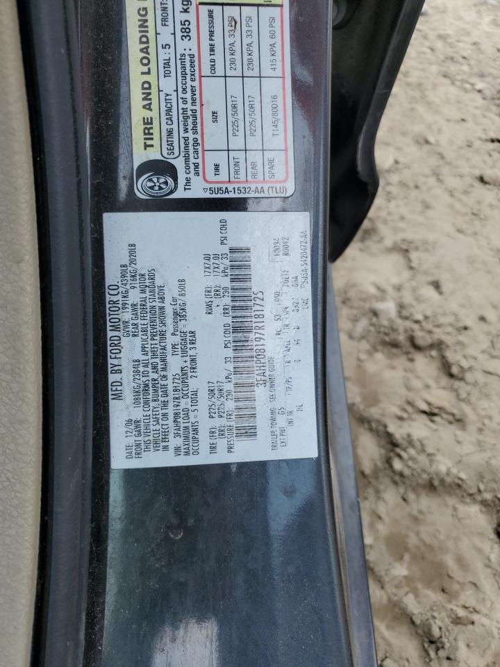 2007 Ford Fusion Sel VIN: 3FAHP08197R181725 Lot: 67467705