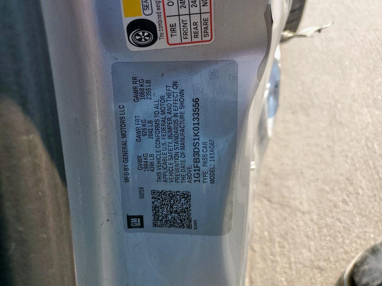 2019 Chevrolet Camaro Ls VIN: 1G1FB3DS1K0133556 Lot: 68631935