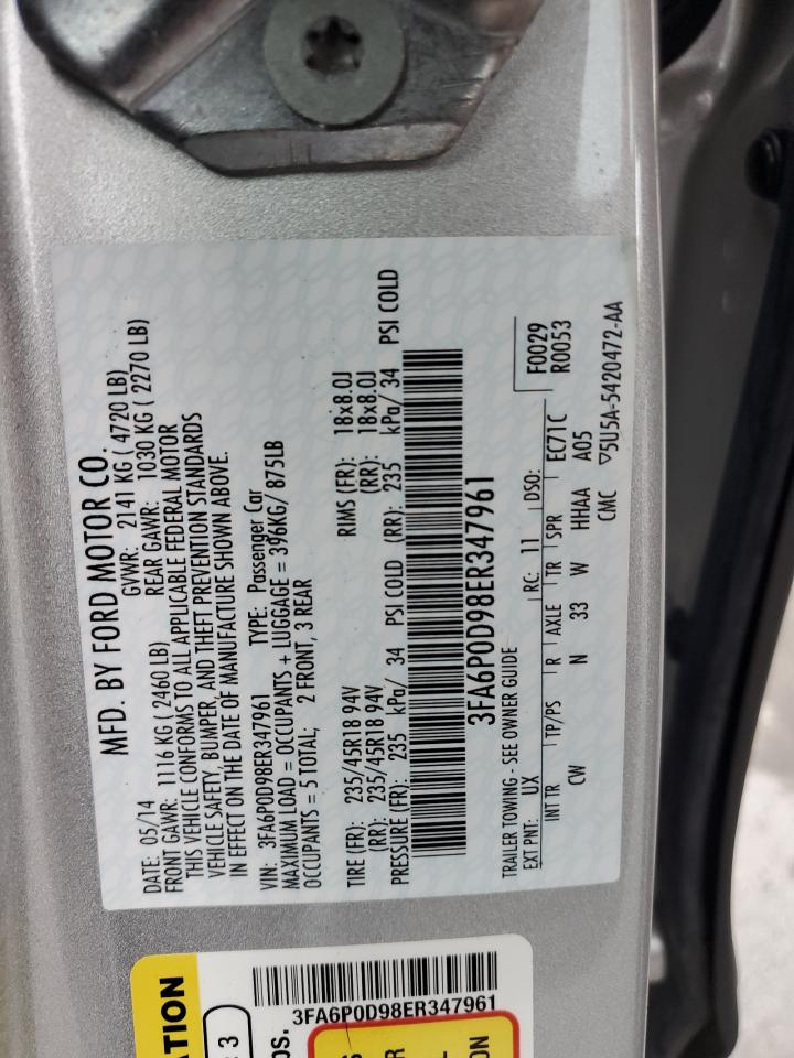 2014 Ford Fusion Titanium VIN: 3FA6P0D98ER347961 Lot: 70900855