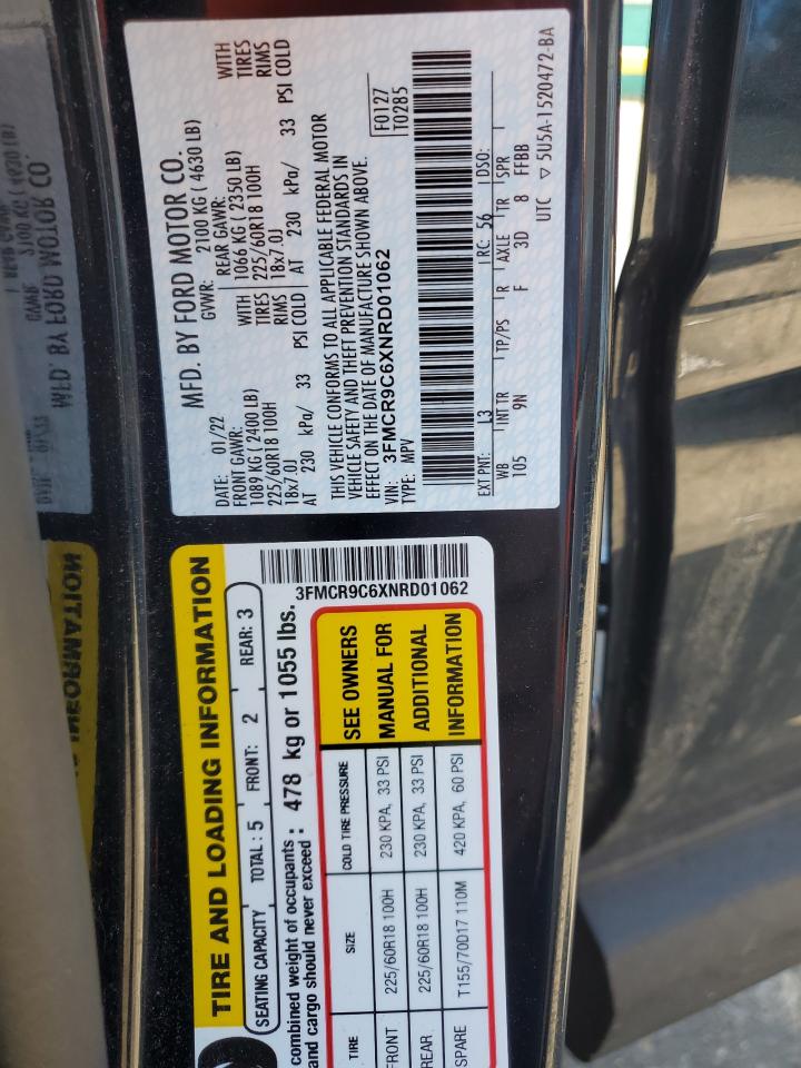 2022 Ford Bronco Sport Outer Banks VIN: 3FMCR9C6XNRD01062 Lot: 69701265