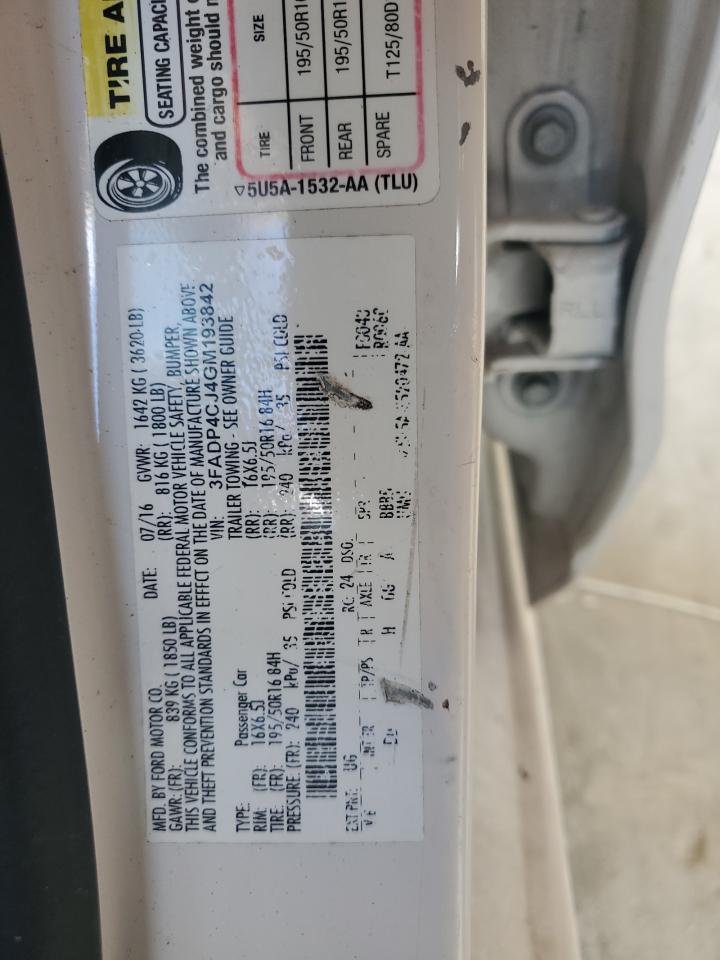 2016 Ford Fiesta Titanium VIN: 3FADP4CJ4GM193842 Lot: 67262135