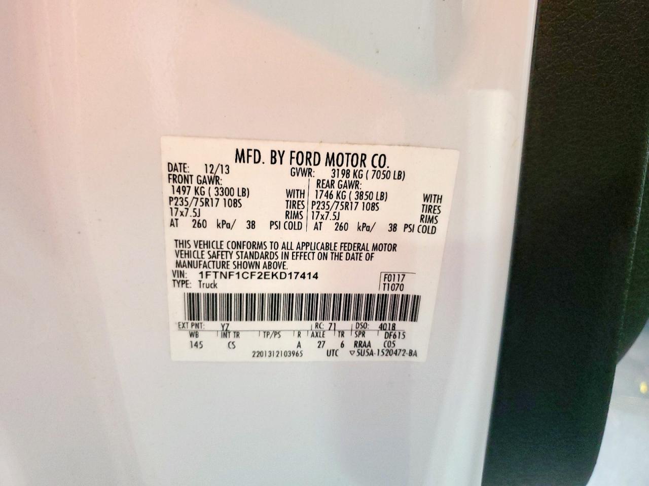 2014 Ford F150 VIN: 1FTNF1CF2EKD17414 Lot: 68573885