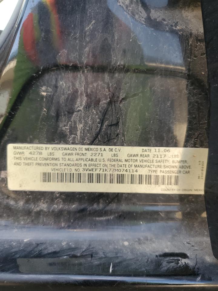 2007 Volkswagen Jetta Wolfsburg VIN: 3VWEF71K77M074114 Lot: 69181835