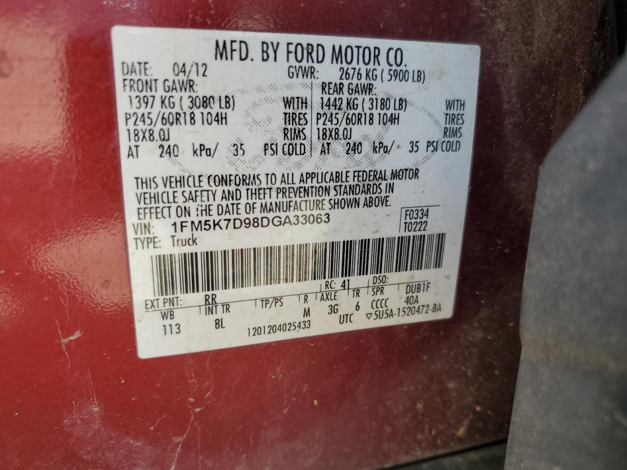 2013 Ford Explorer Xlt VIN: 1FM5K7D98DGA33063 Lot: 69947625