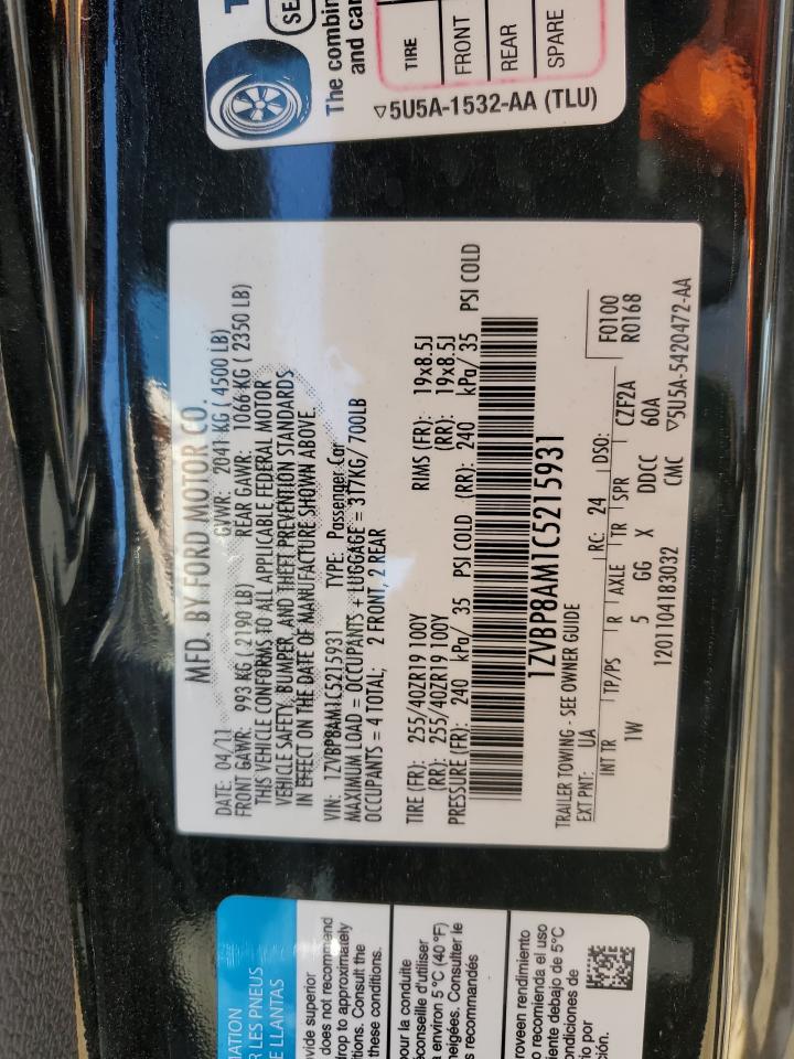 2012 Ford Mustang VIN: 1ZVBP8AM1C5215931 Lot: 70662765