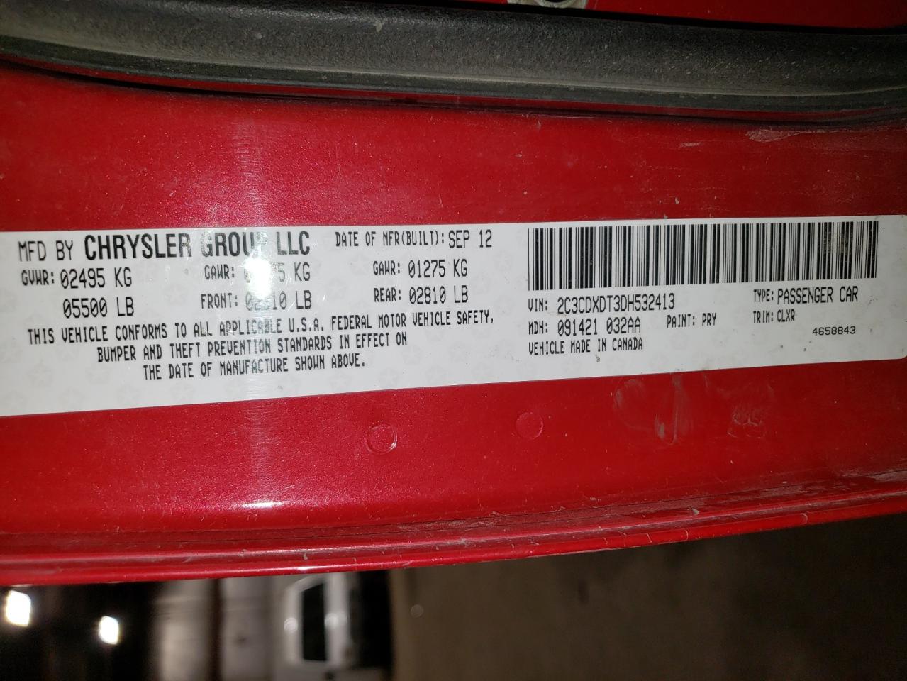 2013 Dodge Charger R/T VIN: 2C3CDXDT3DH532413 Lot: 69817975