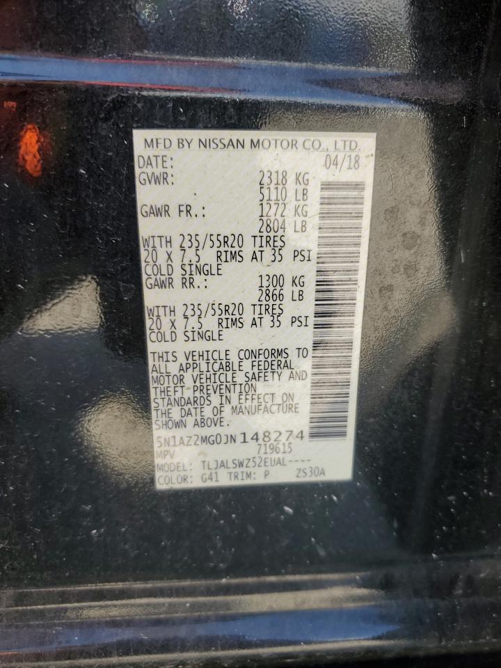 2018 Nissan Murano S VIN: 5N1AZ2MG0JN148274 Lot: 69823225