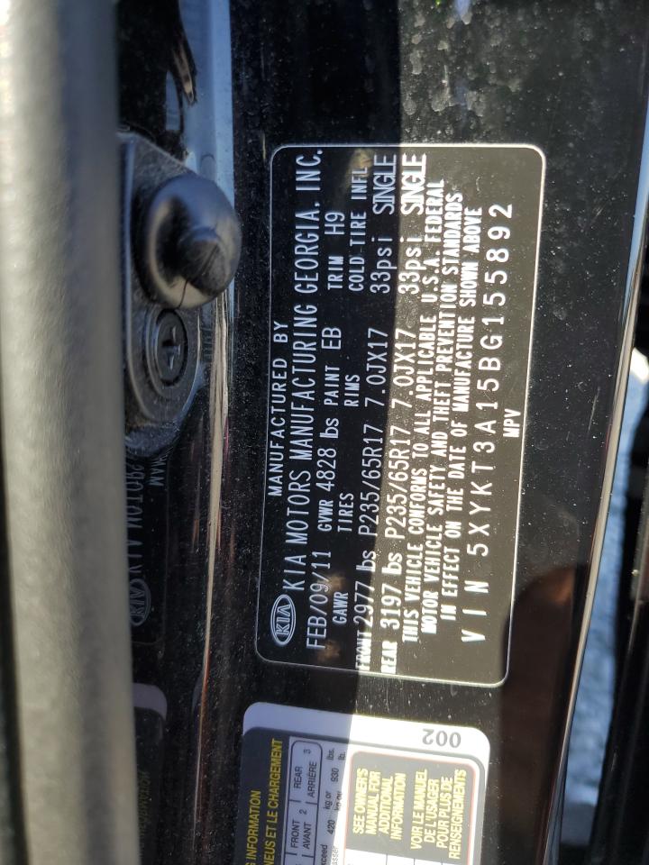 2011 Kia Sorento Base VIN: 5XYKT3A15BG155892 Lot: 69001455