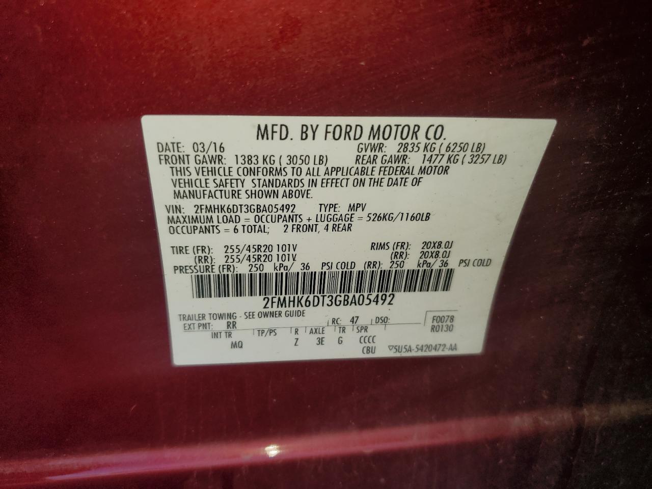 2016 Ford Flex Limited VIN: 2FMHK6DT3GBA05492 Lot: 67982615