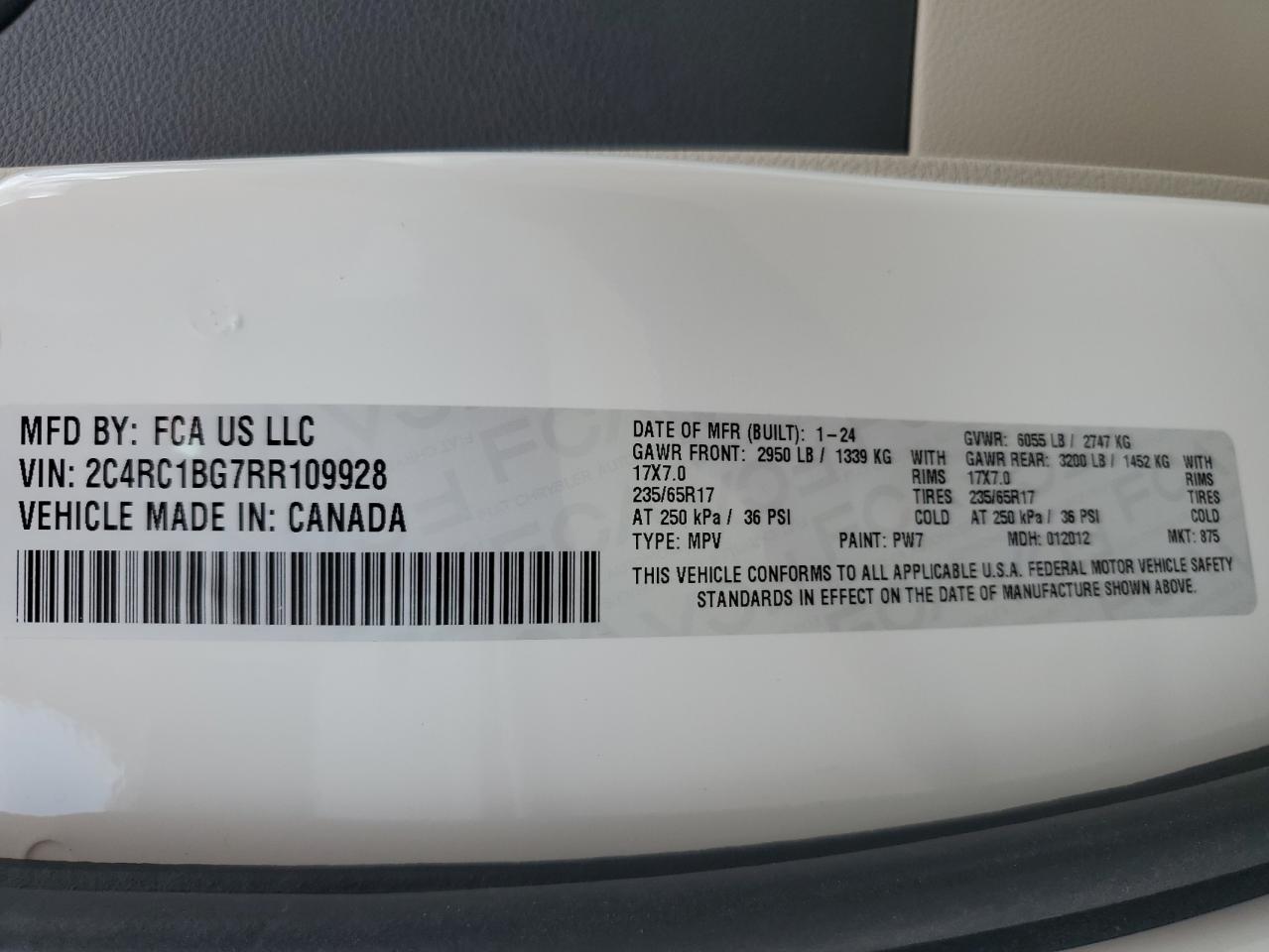 2024 Chrysler Pacifica Touring L VIN: 2C4RC1BG7RR109928 Lot: 67993365