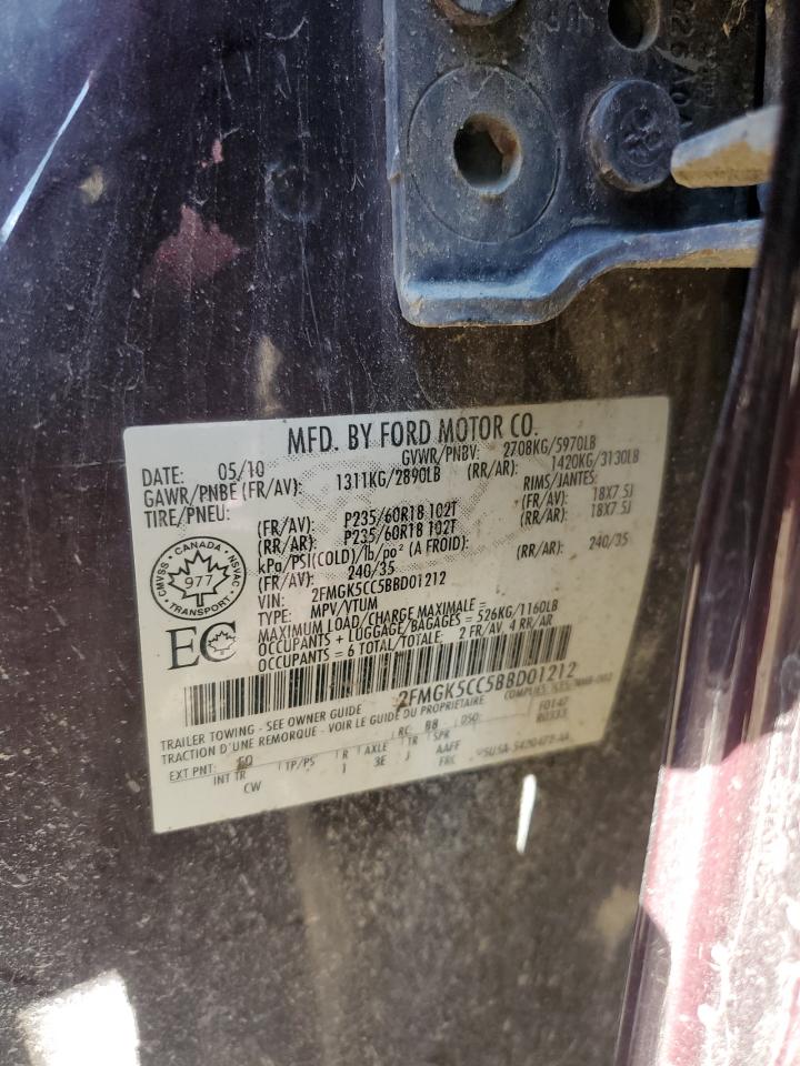 2011 Ford Flex Sel VIN: 2FMGK5CC5BBD01212 Lot: 69905405