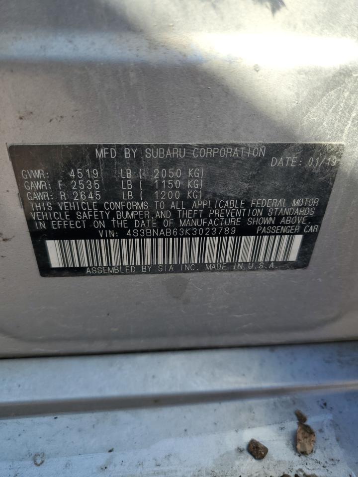 2019 Subaru Legacy 2.5I VIN: 4S3BNAB63K3023789 Lot: 70109215