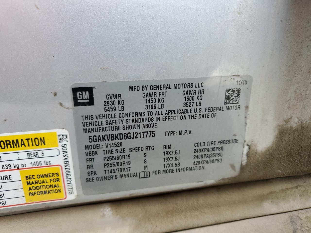 2016 Buick Enclave VIN: 5GAKVBKD8GJ217775 Lot: 70009455