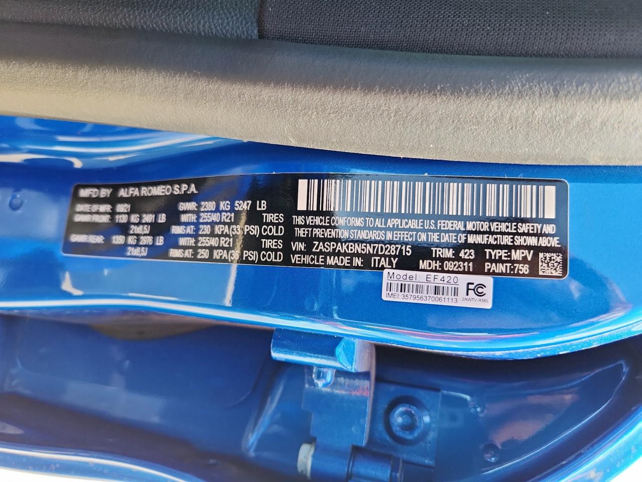 2022 Alfa Romeo Stelvio Ti VIN: ZASPAKBN5N7D28715 Lot: 70704755