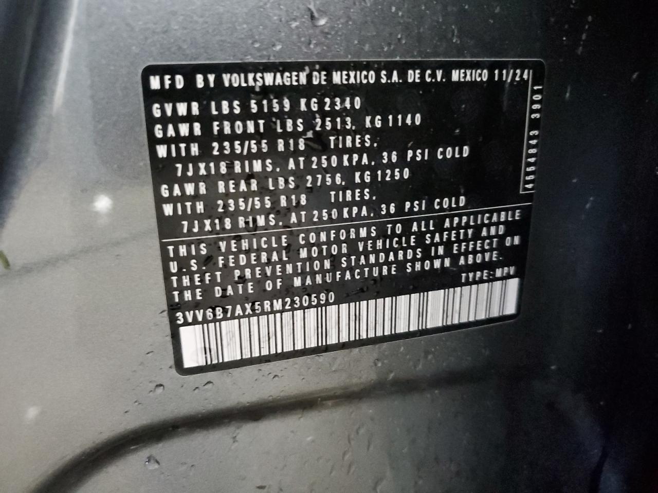 2024 Volkswagen Tiguan Wolfsburg VIN: 3VV6B7AX5RM230590 Lot: 69968695