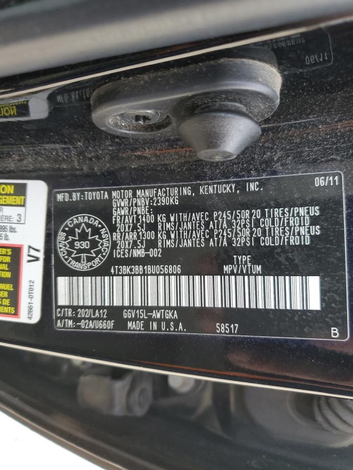 2011 Toyota Venza VIN: 4T3BK3BB1BU056806 Lot: 69913105