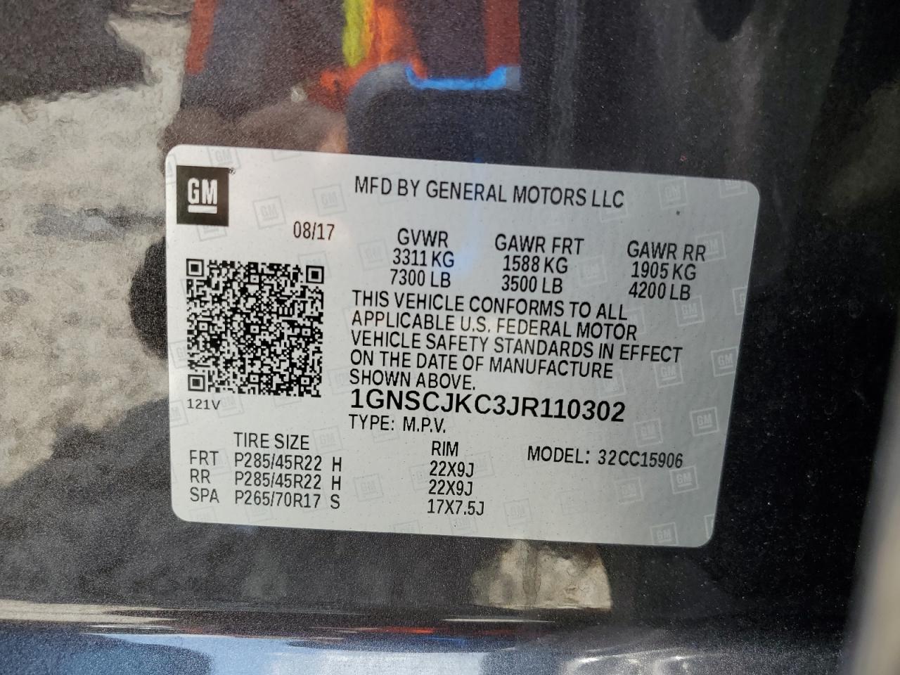 2018 Chevrolet Suburban C1500 Premier VIN: 1GNSCJKC3JR110302 Lot: 69551615