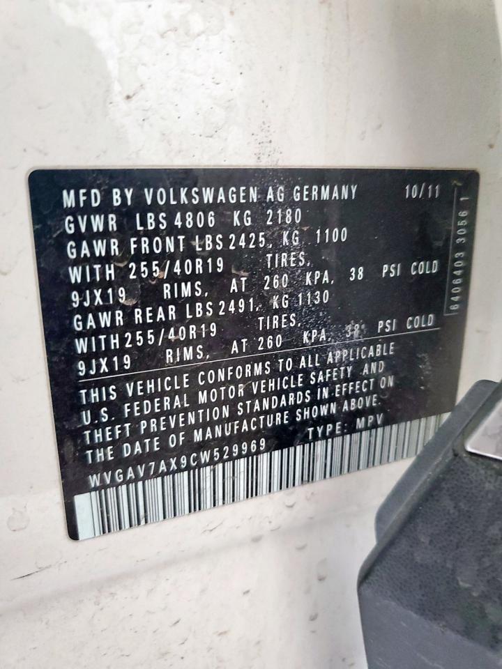 2012 Volkswagen Tiguan S VIN: WVGAV7AX9CW529969 Lot: 70628255
