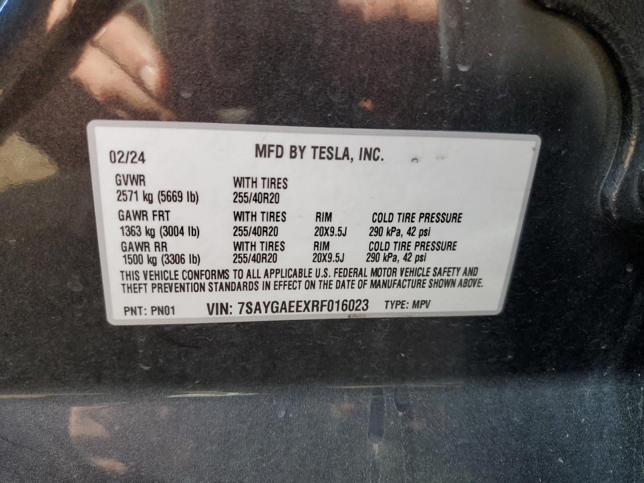 2024 Tesla Model Y VIN: 7SAYGAEEXRF016023 Lot: 68163375