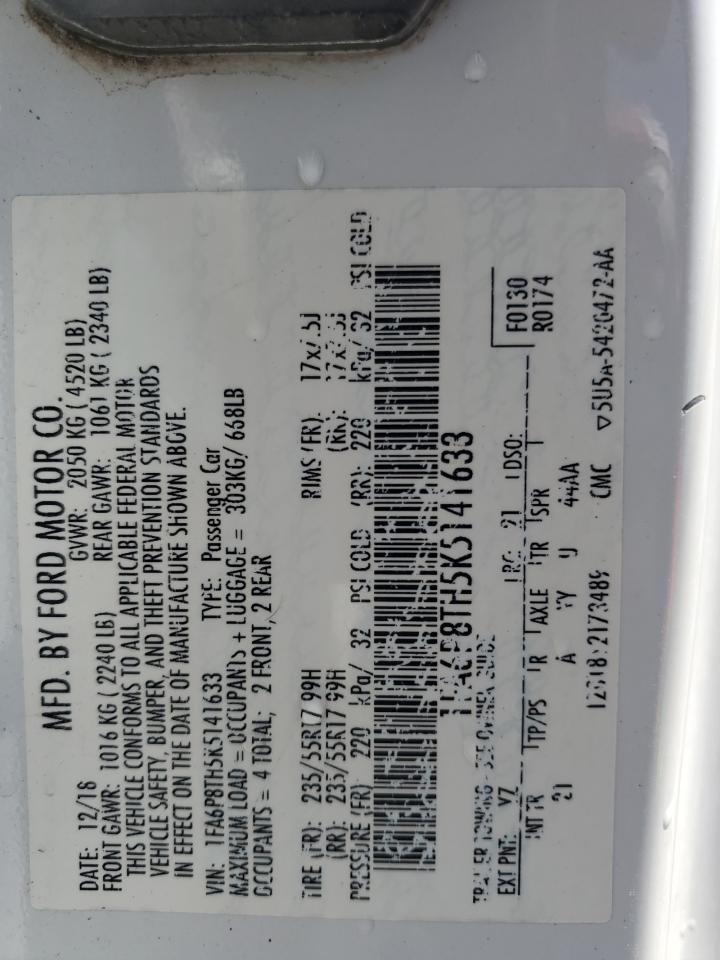 2019 Ford Mustang VIN: 1FA6P8TH5K5141633 Lot: 70482695