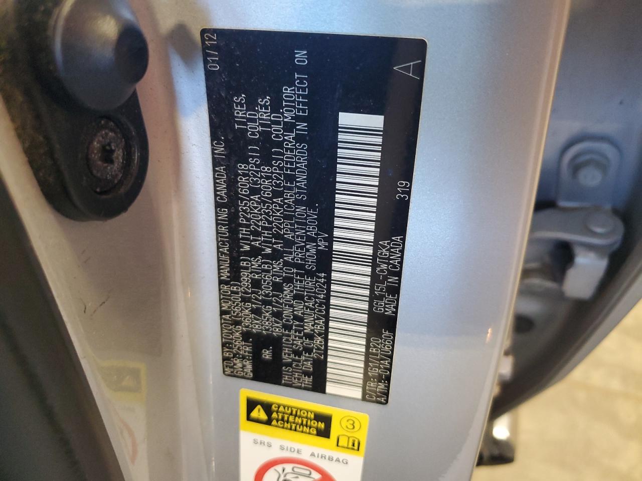 2012 Lexus Rx 350 VIN: 2T2BK1BA7CC140244 Lot: 69787555