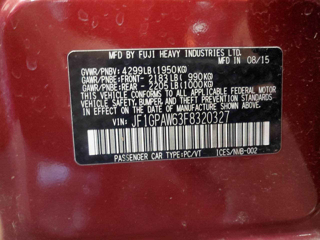 2015 Subaru Impreza Sport Limited VIN: JF1GPAW63F8320327 Lot: 69478575