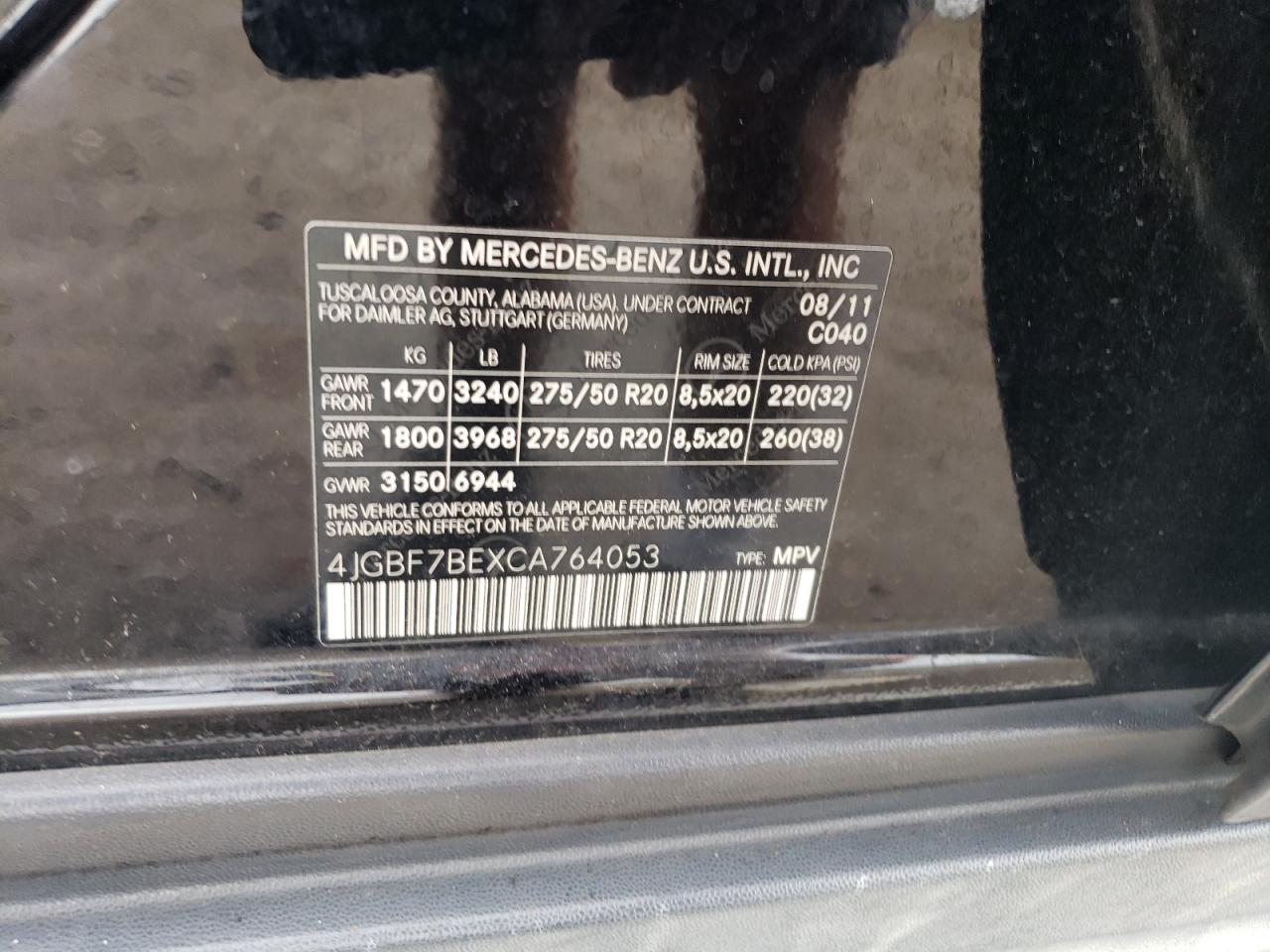 2012 Mercedes-Benz Gl 450 4Matic VIN: 4JGBF7BEXCA764053 Lot: 68706905