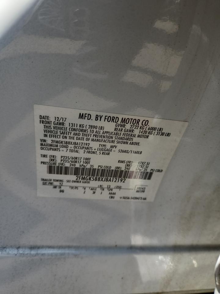 2018 Ford Flex Se VIN: 2FMGK5B8XJBA12192 Lot: 68365355