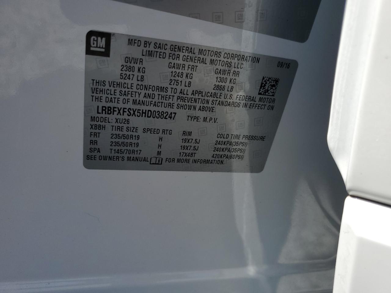 2017 Buick Envision Premium Ii VIN: LRBFXFSX5HD038247 Lot: 70169415