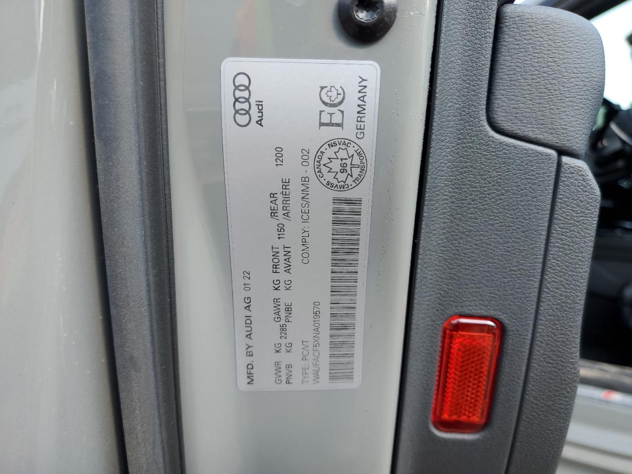 2022 Audi A5 Premium Plus 45 VIN: WAUFACF5XNA019570 Lot: 68852285