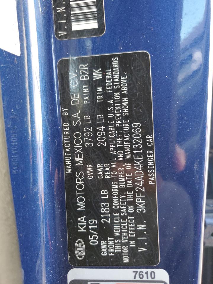 2019 Kia Forte Fe VIN: 3KPF24AD4KE132069 Lot: 68908975