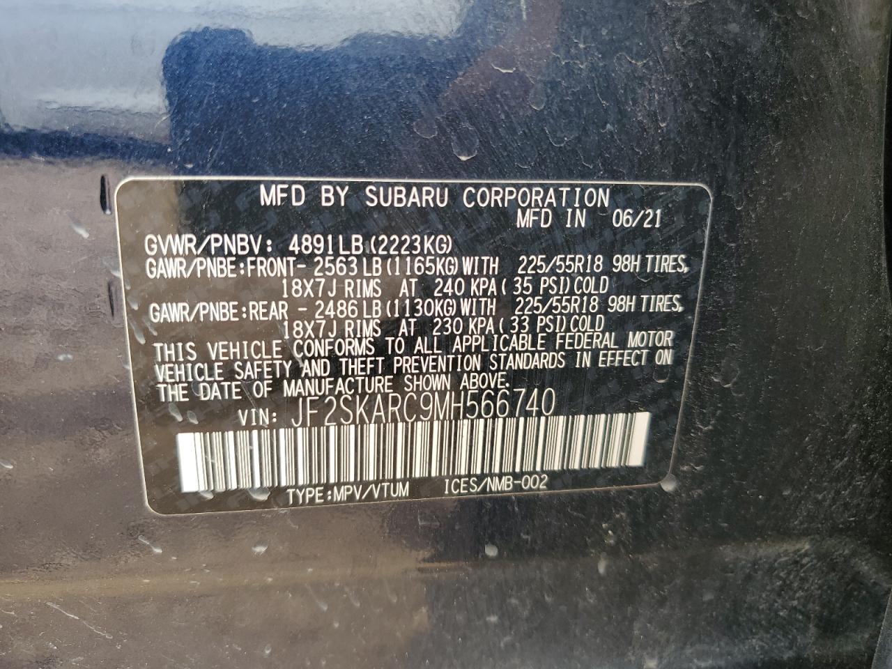 2021 Subaru Forester Sport VIN: JF2SKARC9MH566740 Lot: 68706345