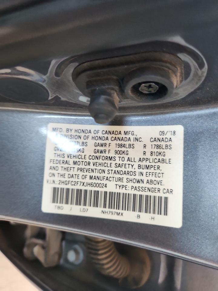 2018 Honda Civic Ex VIN: 2HGFC2F7XJH600024 Lot: 69873215