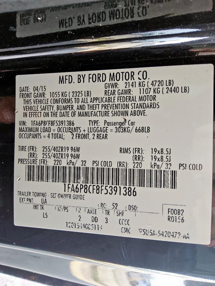 2015 Ford Mustang Gt VIN: 1FA6P8CF8F5391386 Lot: 69671975