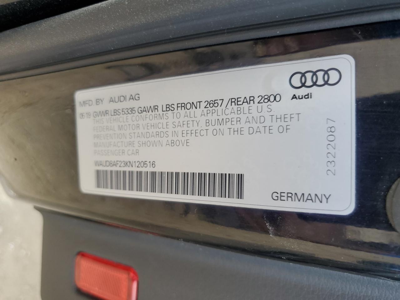 2019 Audi A6 Premium VIN: WAUD8AF23KN120516 Lot: 69946355